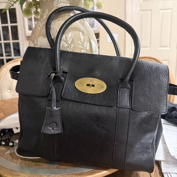 Mulberry Bayswater Black with Brass Classic Grained Satchel LIKE NEW - Picture 1 of 5
